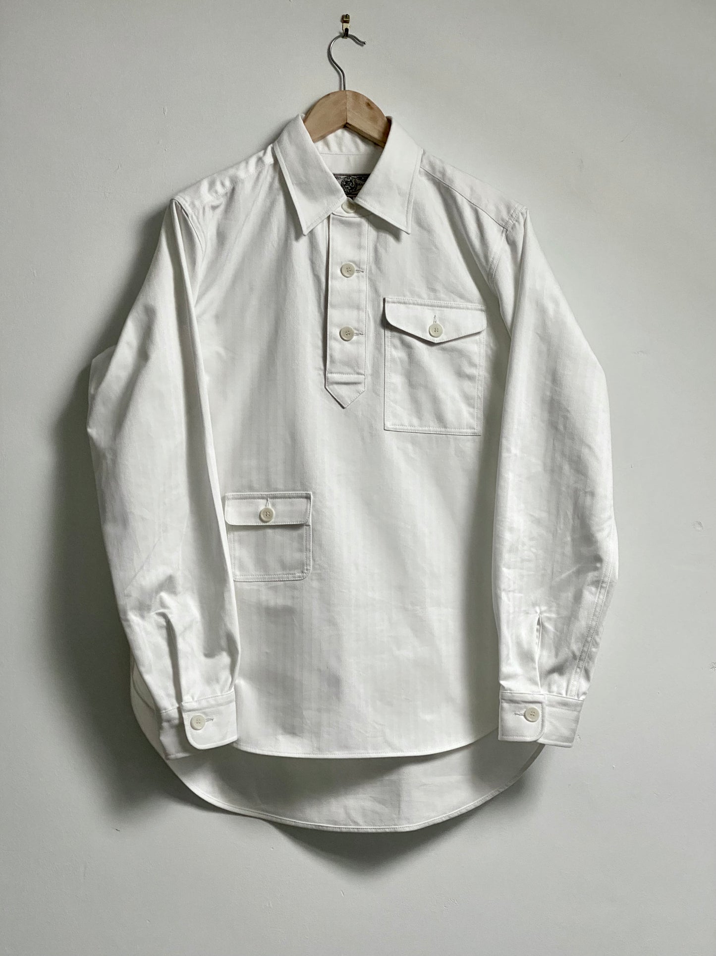 White Herringbone Pop Over Shirt